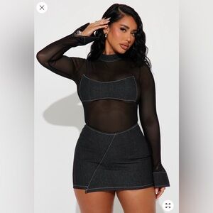 Black Sheer Mesh Top and Skirt Set